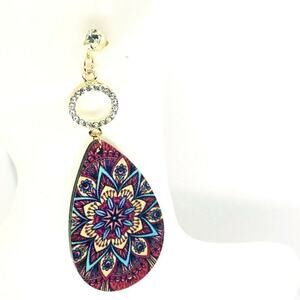 Gold-Tone Rhinestone Painted Wood Dangle Earrings
